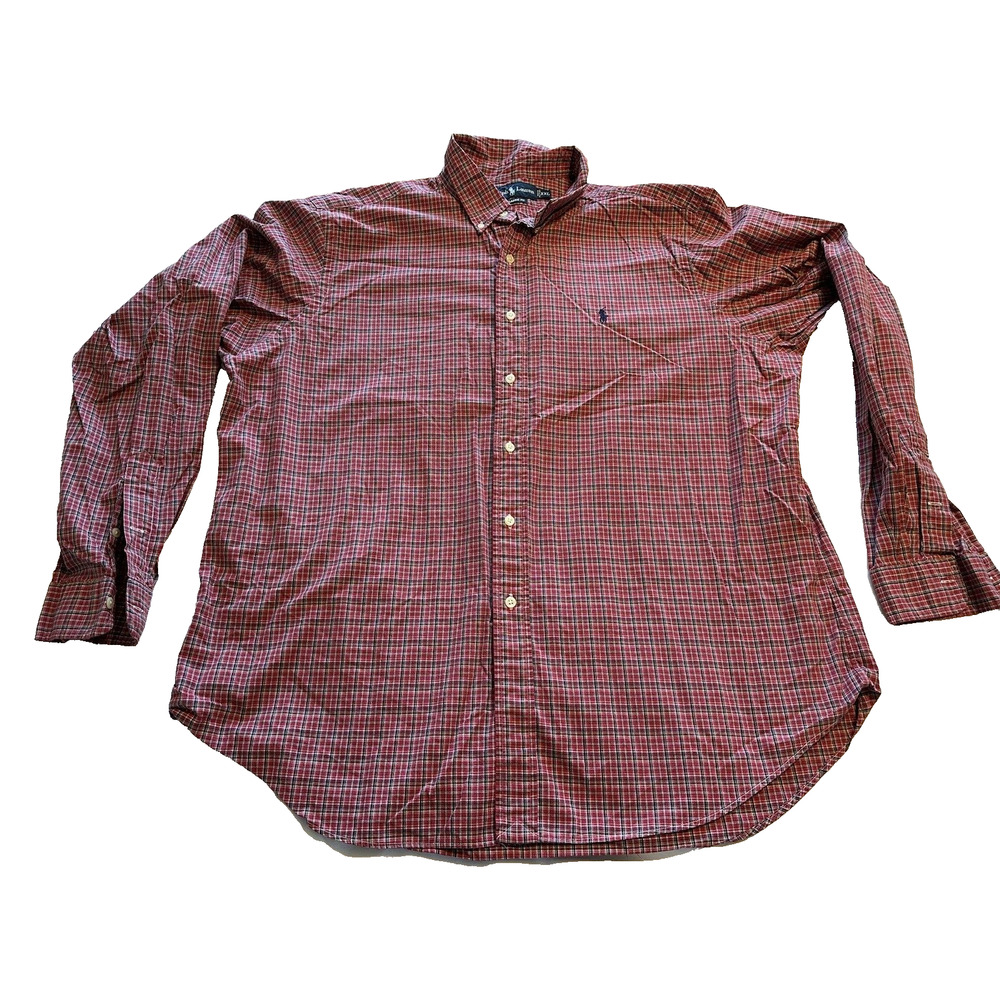 Ralph Lauren Classic Fit Red/Black Plaid w/Black Pony Button Up Shirt Size XXL